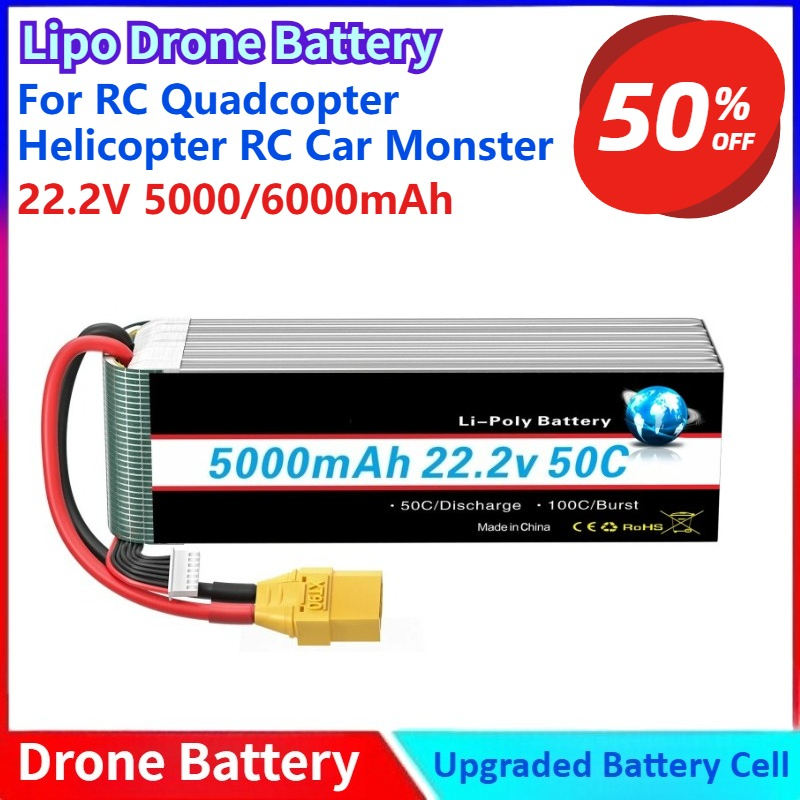 6S Lipo Battery 22.2V 5000Mah - แบตเตอรี่ลิเธียมโพลิเมอร์ใหม่ 5000/6000mah 22.2V 6S สำหรับโดรน แบตเตอรี่ลิเธียมโพลิเมอร์