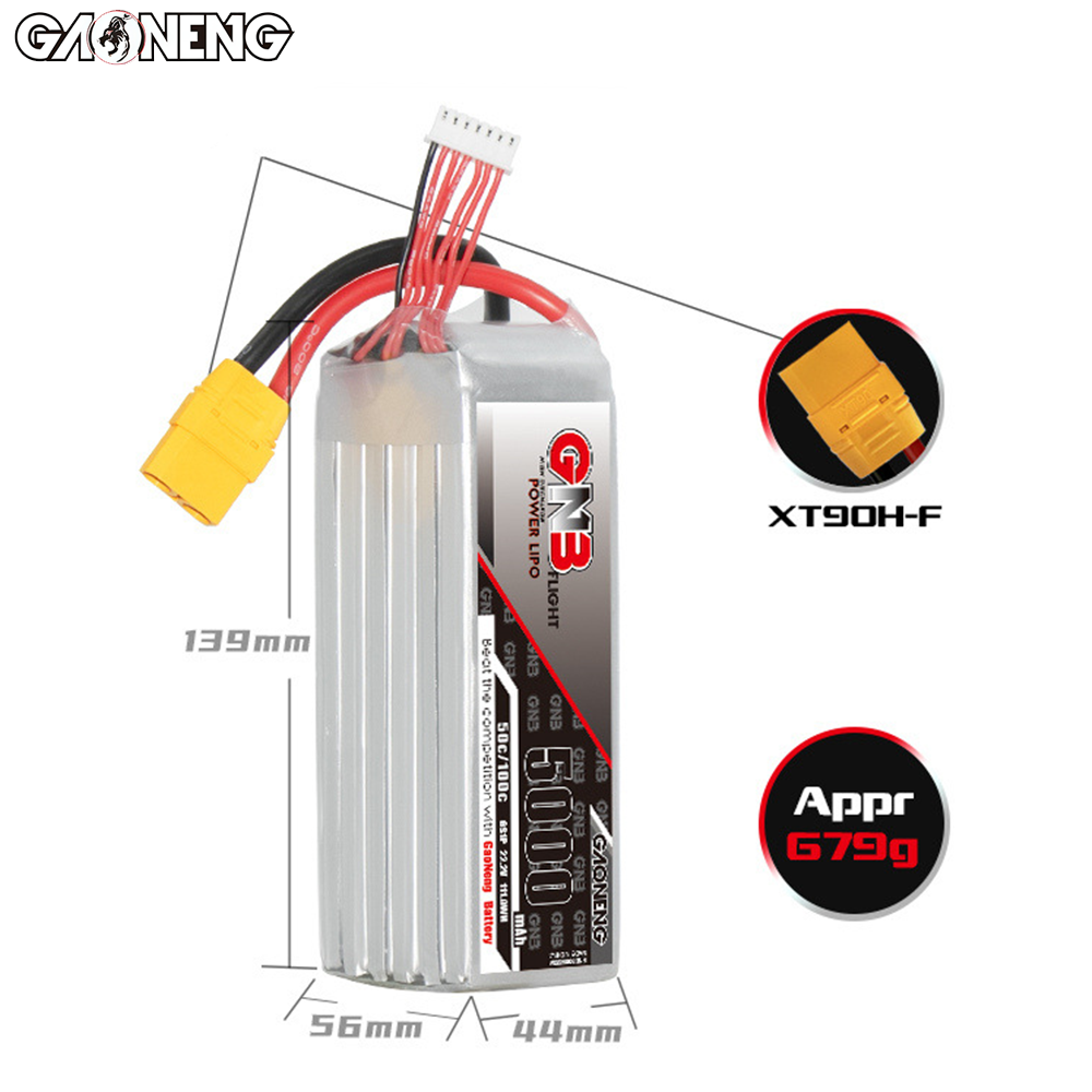 แบตเตอรี่ลิเธียม GNB 5000mAh 6 - 6S Lipo Battery 22.2V 5000Mah บทวิจารณ์และราคา